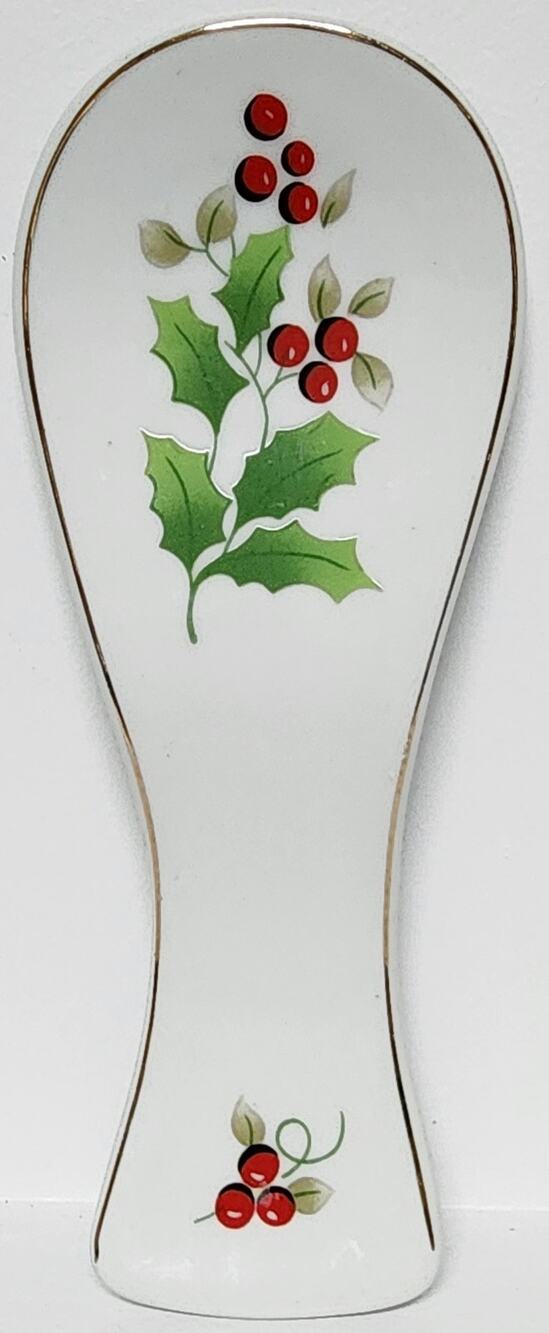 Royal Norfolk Holly Berry Spoon Rest Gold Trim Christmas Ceramic Vintage